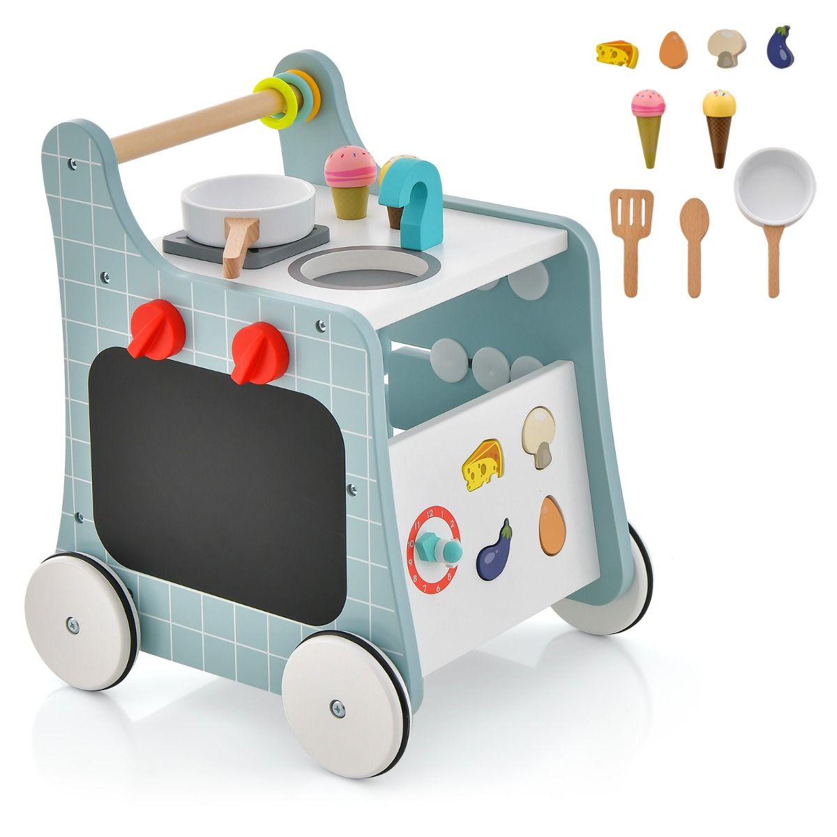 Coast 6-in-1 Wooden Stroller Play Kitchen - Bleu - 31 x 34.5 x 42 cm