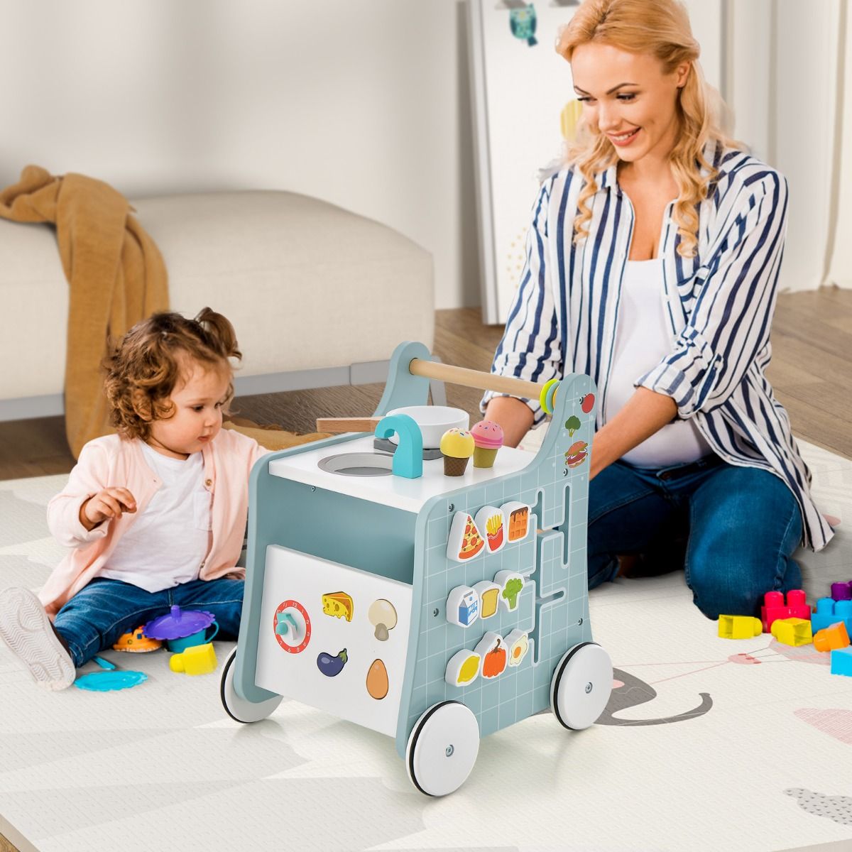 Coast 6-in-1 Wooden Stroller Play Kitchen - Bleu - 31 x 34.5 x 42 cm