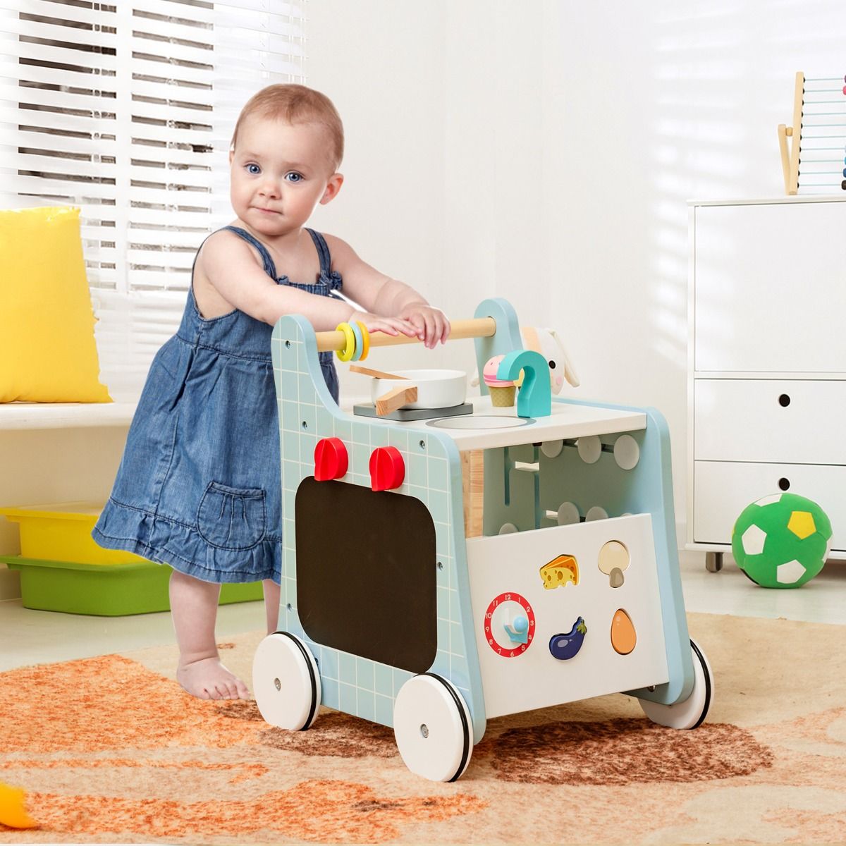 Coast 6-in-1 Wooden Stroller Play Kitchen - Bleu - 31 x 34.5 x 42 cm