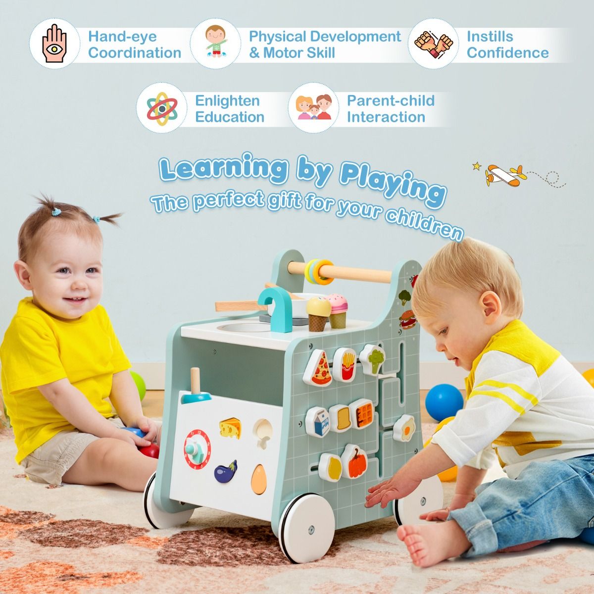 Coast 6-in-1 Wooden Stroller Play Kitchen - Bleu - 31 x 34.5 x 42 cm