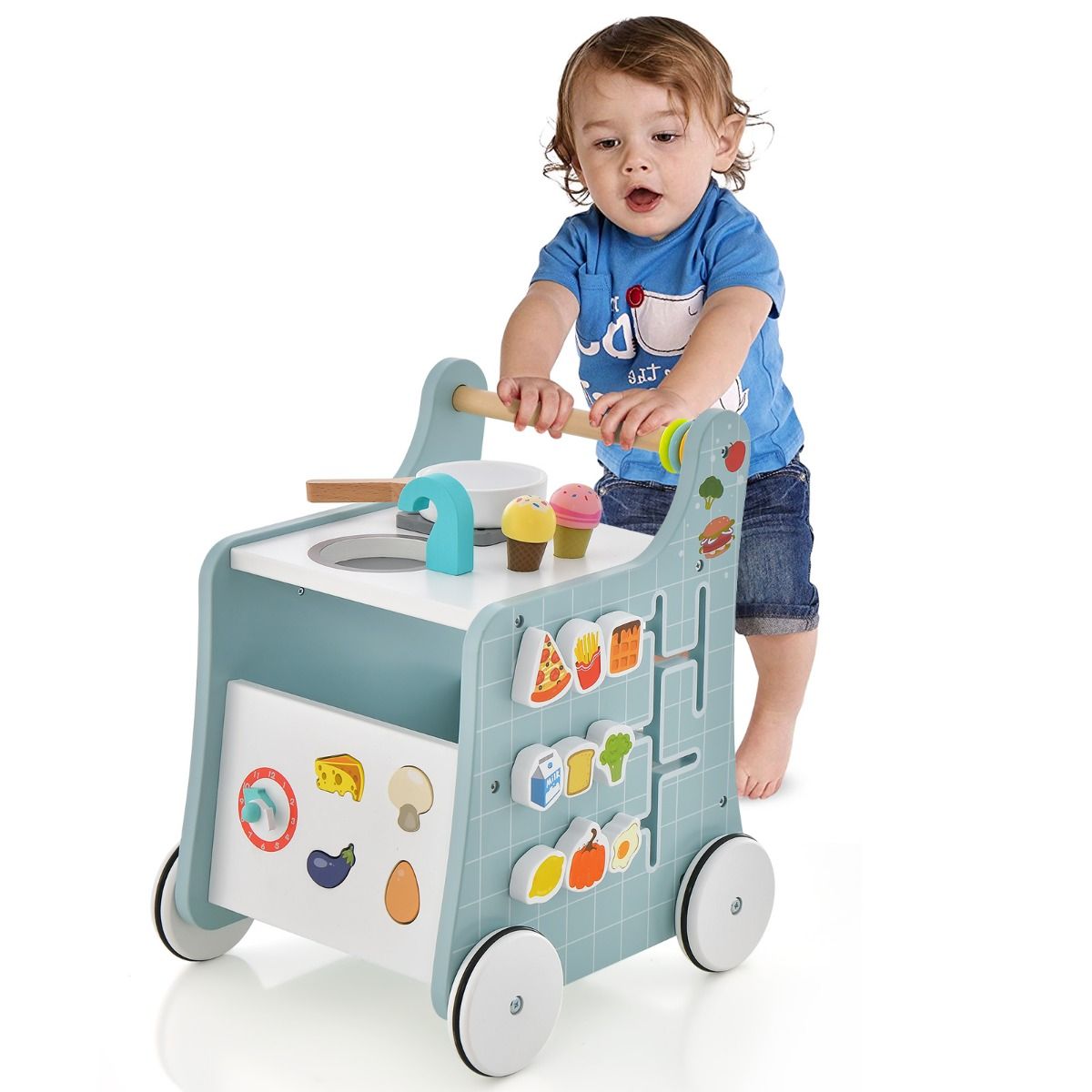 Coast 6-in-1 Wooden Stroller Play Kitchen - Bleu - 31 x 34.5 x 42 cm