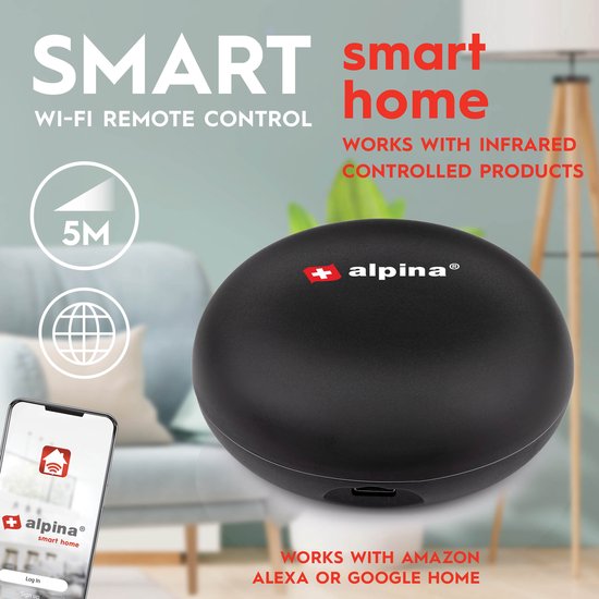 Télécommande universelle Alpina Smart Home - Wifi - Minuteur - Compatible avec Amazon Alexa et Google Home