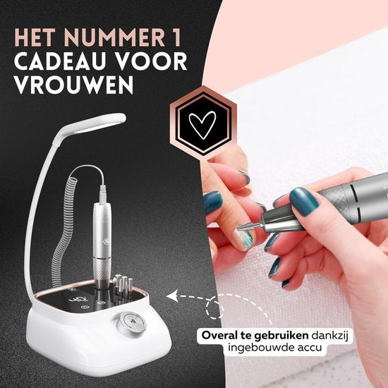 Beeperfect® Lime à ongles électrique édition de bureau - Moulin à ongles - Ensemble manucure et pédicure - 40 000 tr/min - sans fil et rechargeable - 11 embouts, 3 accessoires et 56 rouleaux de ponçage - or rose