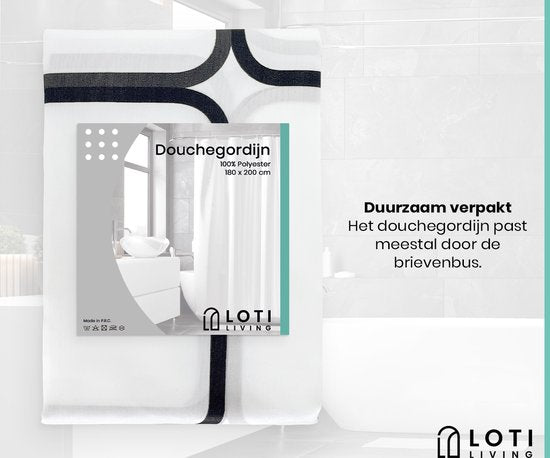 Loti Living Rideau de douche anti-moisissure - Design cubique - Anneaux inclus - Imperméable - Polyester - Rideau de douche 180x200 cm