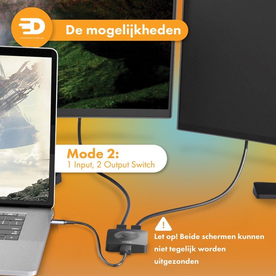 Drivv. Commutateur HDMI - 2 entrées 1 sortie / 1 entrée 2 sortie - bidirectionnel - Supporte 720p/1080p/4K/3D - Noir