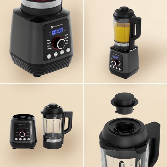 KitchenBrothers Blender - Thermoblender - 1.75L - Fonction cuisson - 700+1000W - Smoothie Maker - Ice Crusher - Noir