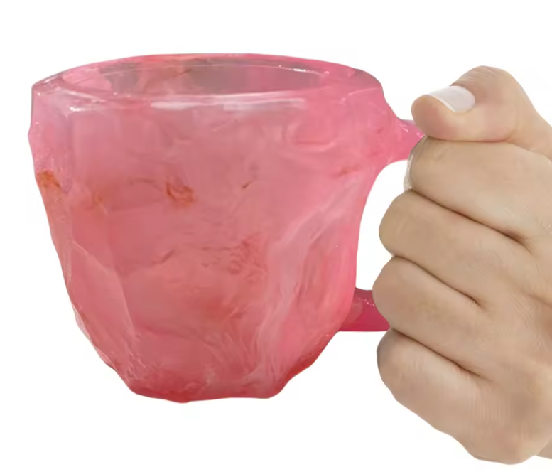 CrystalArt - Tasse à café en cristal minéral 300 ml rose - Tasse à thé élégante en résine