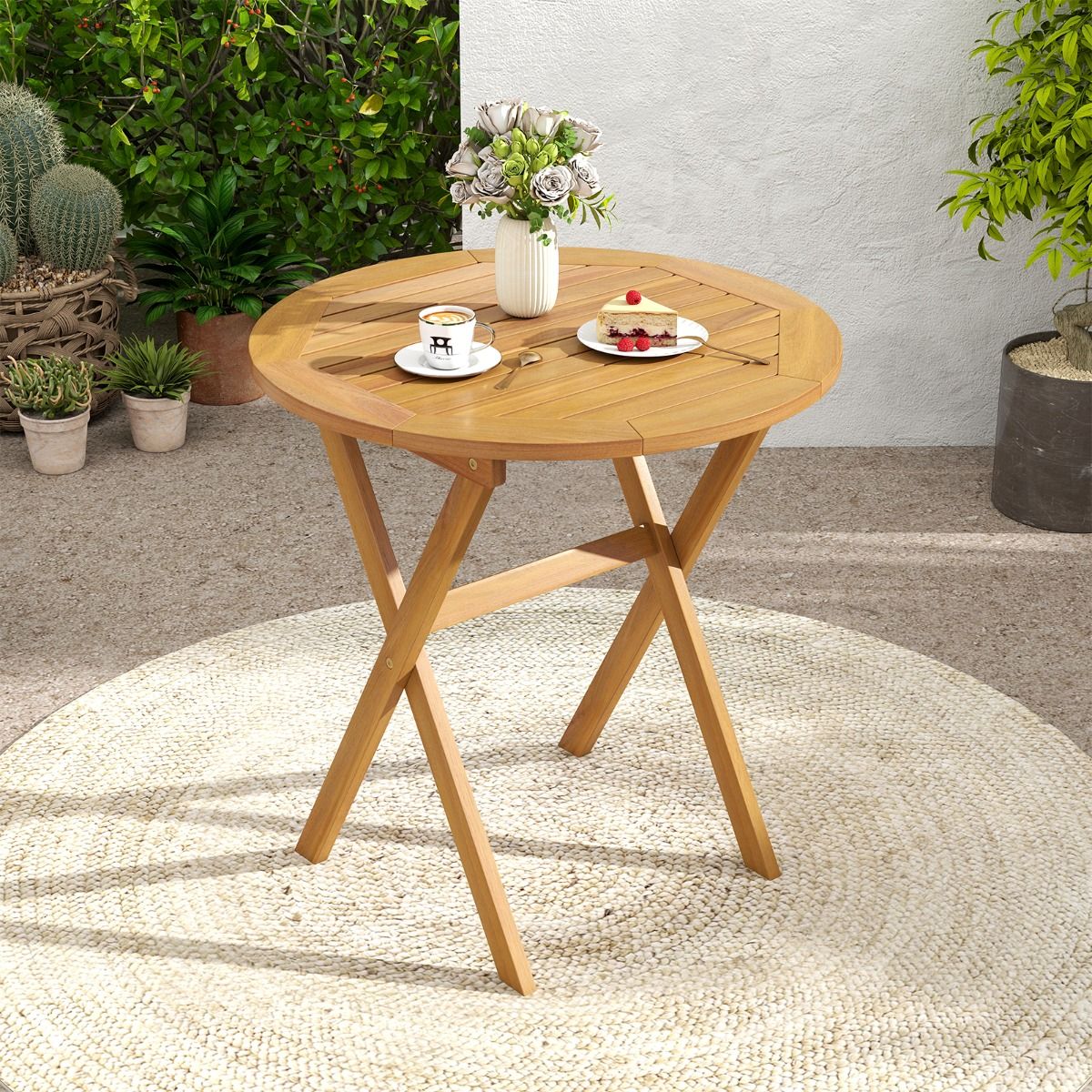 Table de jardin ronde Coast - pliable - bois d'acacia - 67 cm - naturel