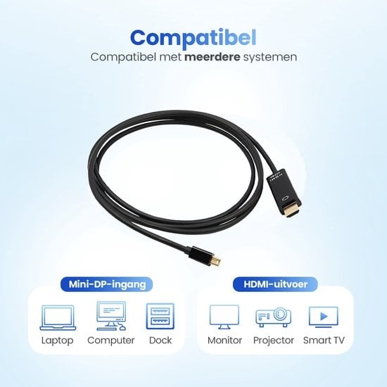 Garpex® Câble Mini DisplayPort vers HDMI - Câble Mini DP vers HDMI - Câble HDMI - 4K 30Hz Ultra HD - Noir - 1,8 mètres