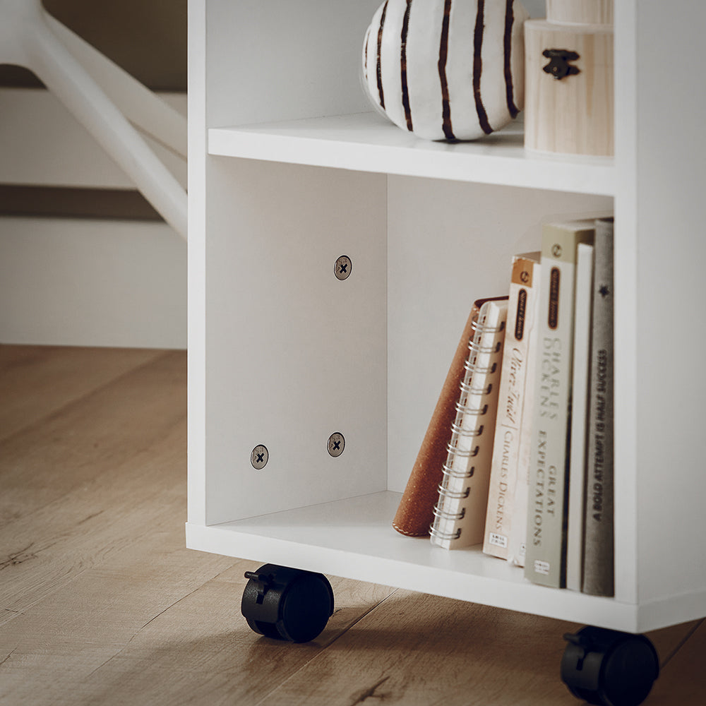 printertafel met 7 legplanken, rolcontainer, kantoorwagen, zijspan Documentenwagen, Wit, B x h x D, ca. Afmeting: 60 x 75 x 35 cm