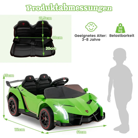 Coast Lamborghini Child Car Green - Electrique 12V avec télécommande et éclairage LED - 111 x 61 x 45 cm