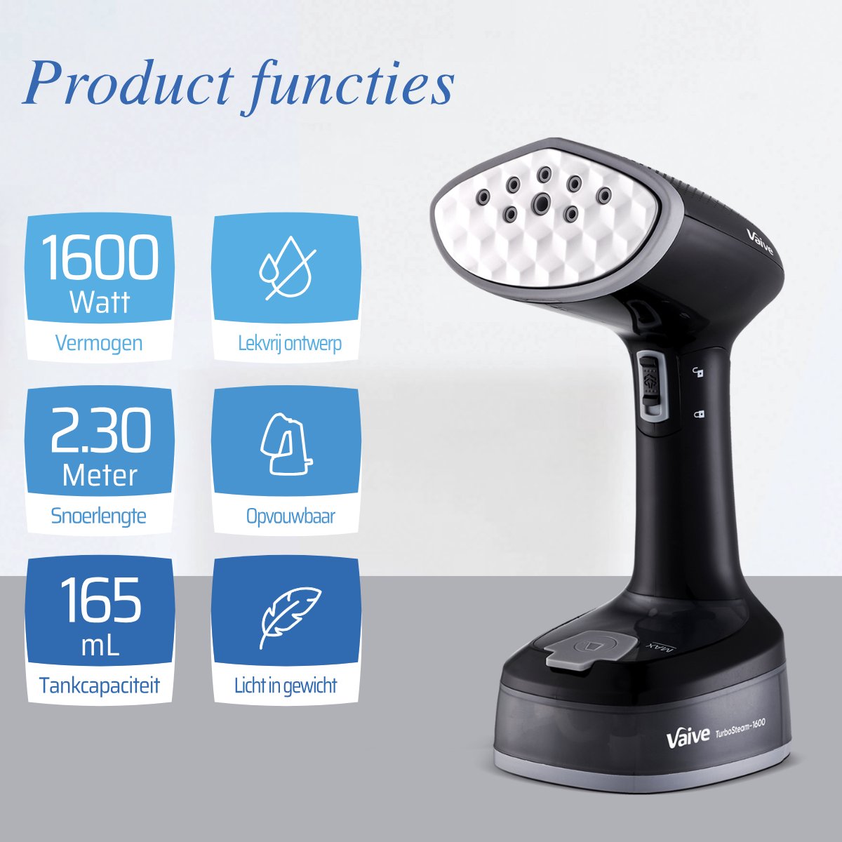 VAIVE TurboSteam Défroisseur à vêtements pliable 1600W - Défroisseur à main - Défroisseur à vêtements - Défroisseur - Défroisseurs à vêtements