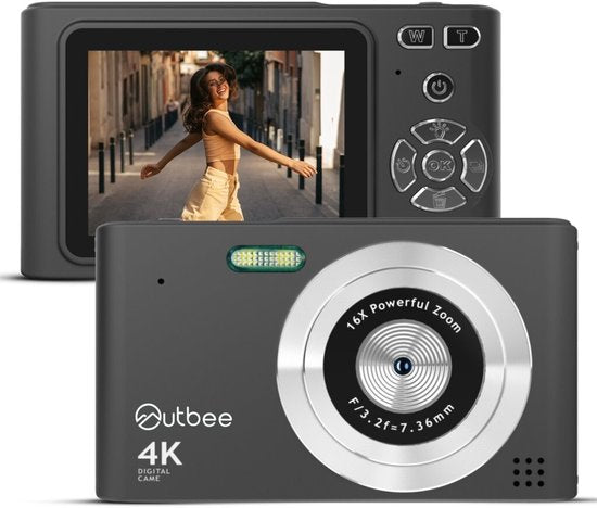 Outbee Appareil photo numérique - Appareil photo - Appareil photo numérique - Compact - Photos et vidéos - 8 résolutions d'image - 128 Go - Noir