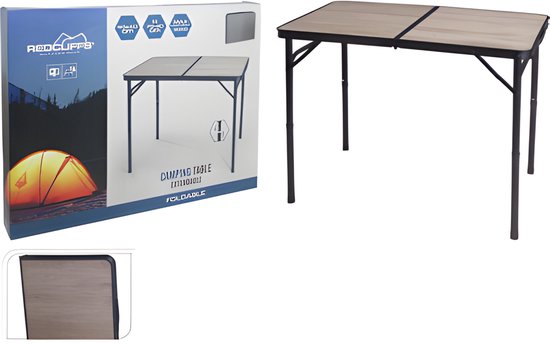 Table de camping Redcliffs - aluminium - légère - bois/noir - 90 x 60 x 70 cm - réglable/pliable
