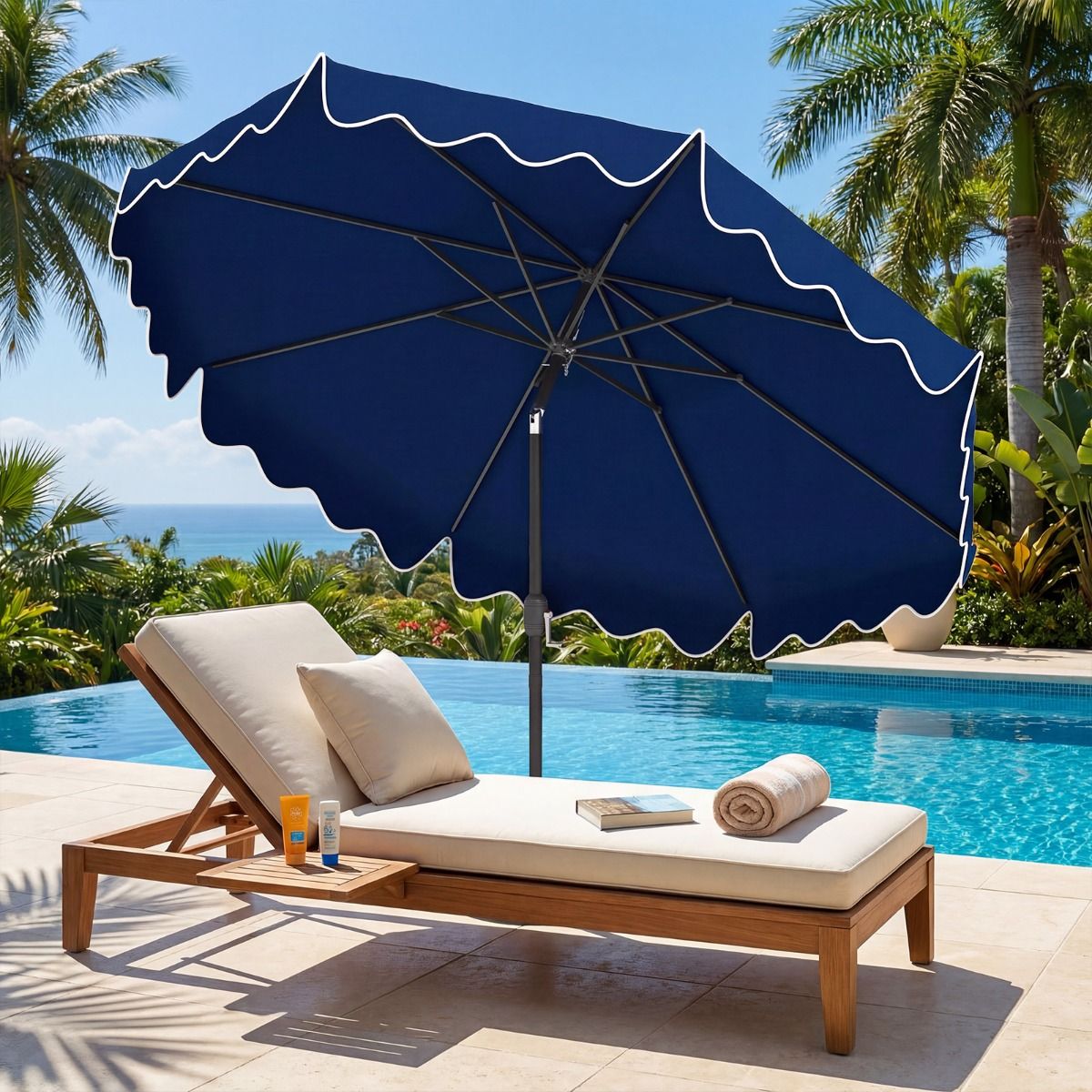 Parasol de jardin Coast - avec manivelle - inclinable à 30° - bleu 270 cm