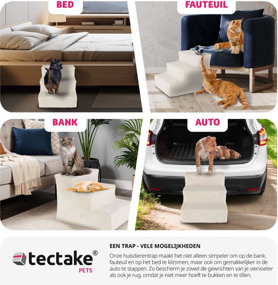 tectake® escalier pour chien ou escalier pour chat, escalier pour animaux de compagnie, aide à la pension avec housse lavable, marche extra plate, escalier pour canapé, lit ou voiture (beige, 37 x 45 x 34,5 cm, 3)