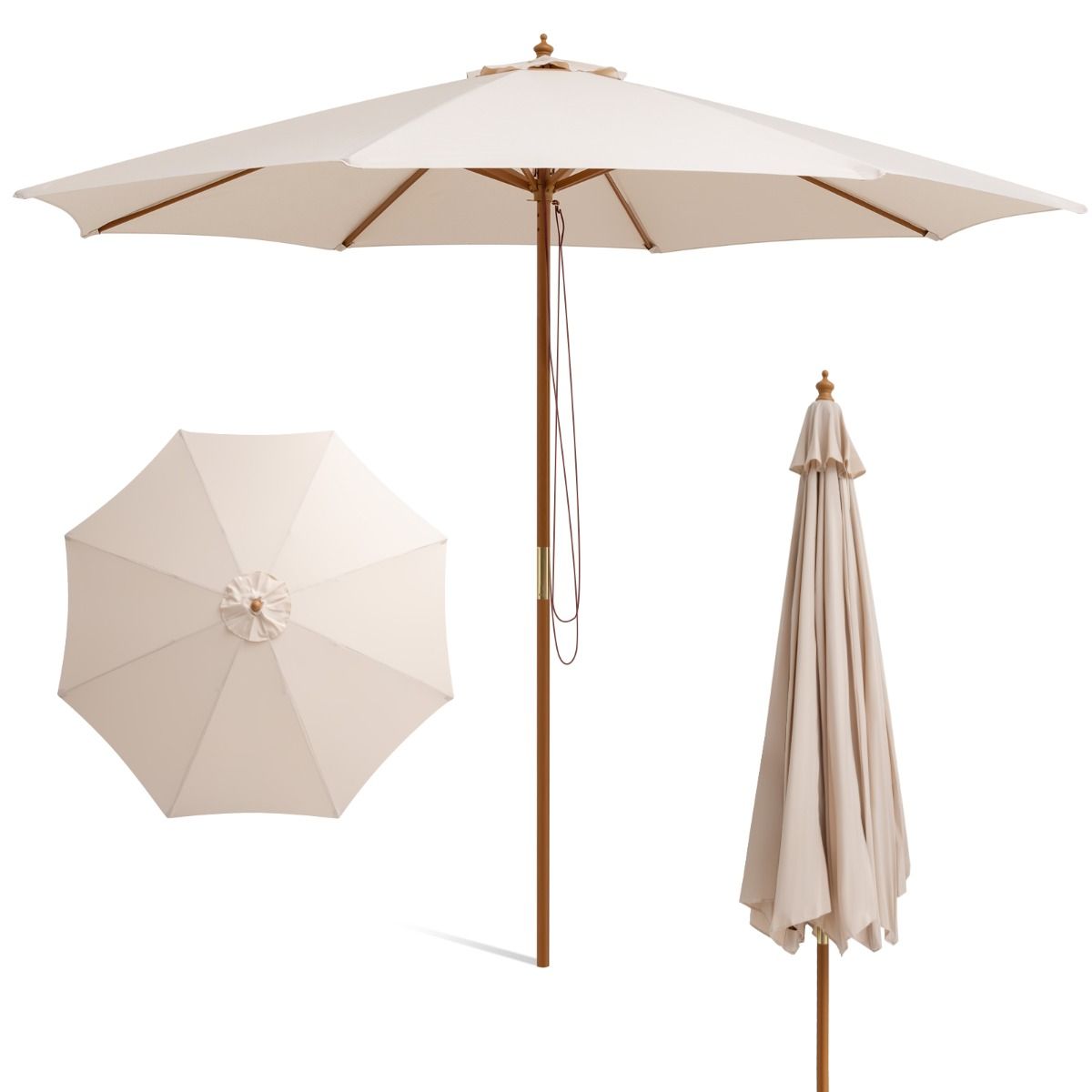 Parasol Coast Terrace - Bois - Beige - 300x300x262cm