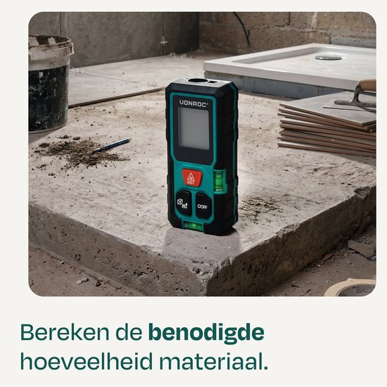 Télémètre laser VONROC – Portée de 50 mètres – Format très compact – Mesure la distance, la surface, le volume, calcul pythagoricien – Comprend des fonctions de calcul pratiques – Piles incluses