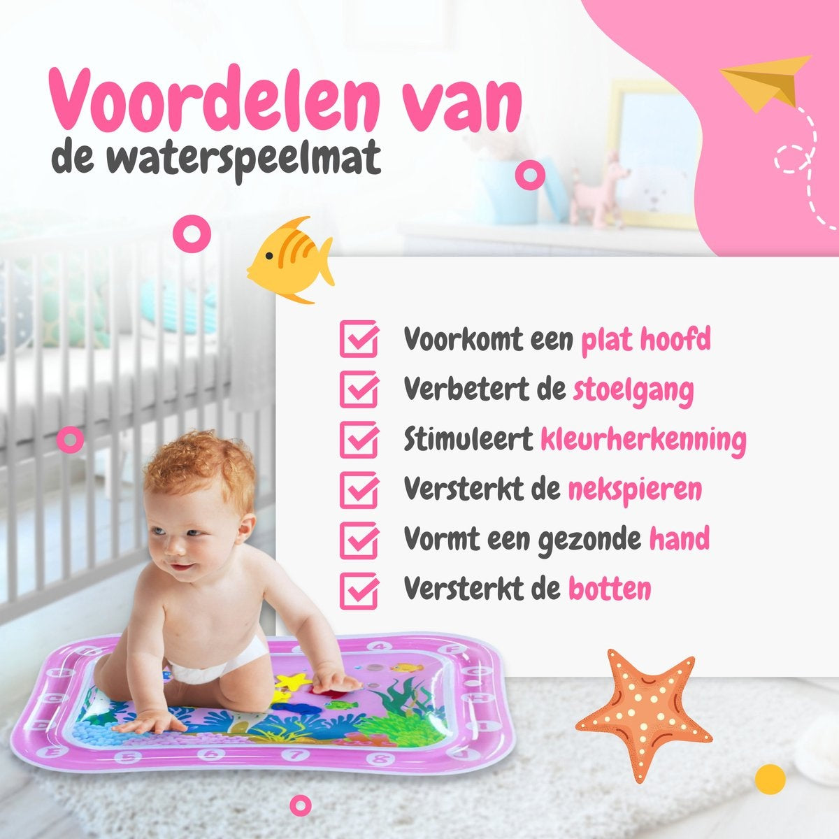 AyeKids Waterspeelmat - Watermat - Speelkleed - Opblaasbaar - Watermat Baby - Roze