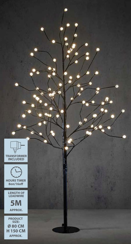 Luca Arbre à lumière avec éclairage LED blanc classique - H150 x Ø80 cm - Métal - Noir