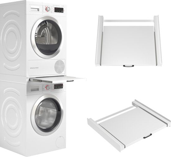 Wasophoogte® Rehausse pour lave-linge et sèche-linge - Kit d'empilage pour lave-linge et sèche-linge - Cadre intermédiaire - Compatible avec tous les modèles - Blanc