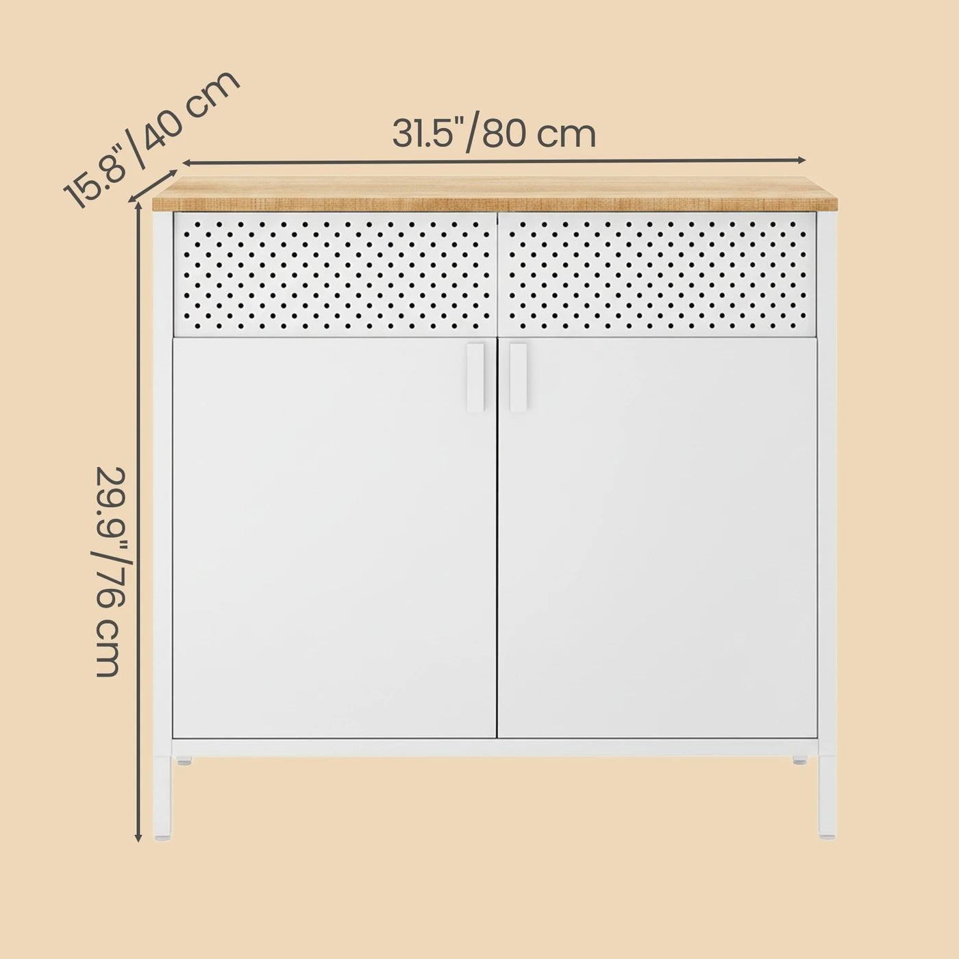 Armoire de rangement en métal Ochama 80 x 40 x 76 cm - Double porte - Étagère réglable - Blanc mat et jaune chameau