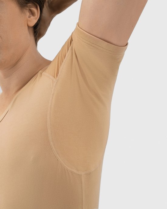 Anti Sweat Shirt - Fibershirts® - Coussinets d'aisselles cousus - Maillot de corps - beige - Col en V - Hommes - Taille M
