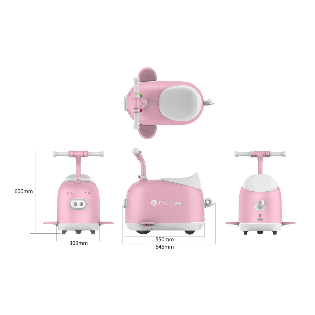 Trottinette électrique pour enfants Rictor C8 Piggy rose - 5 roues - Pliable - 15 km/h - 60 kg - 5 à 12 ans