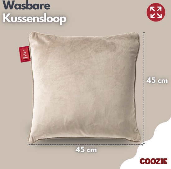Coozie Heat Pillow Beige Velvet - Rechargeable électriquement - Oreiller chauffant sans fil - 45 x 45 cm