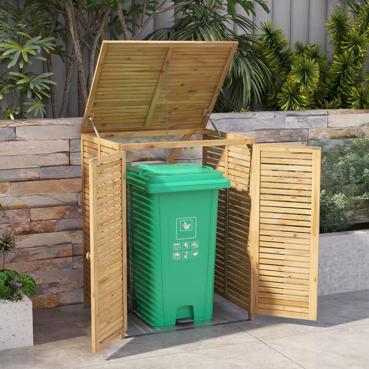 Coast Wooden Waste and Tool Storage 120L for Outdoors - Natural - 86 x 70 x 114 cm