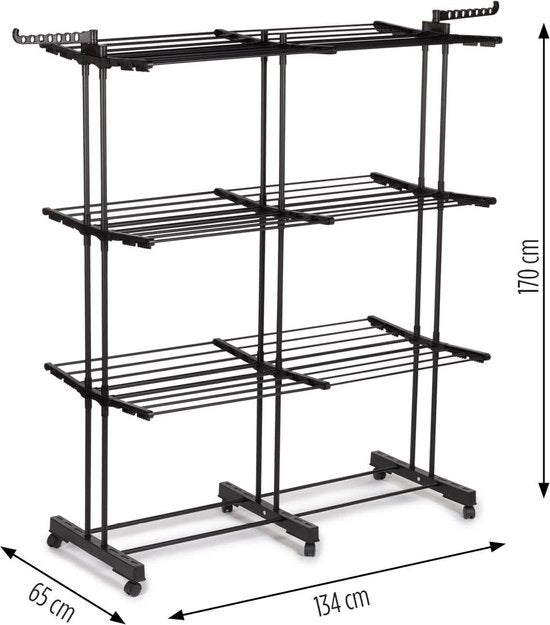 Vitapur Clothes Rack Collapsible - Drying Rack - Clothes Rack Collapsible - Drying Tower on Wheels - Clothes Rack Collapsible - Mobile - Black