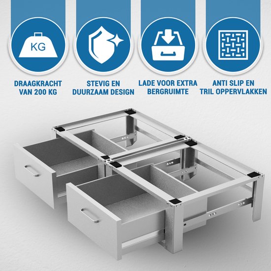 Vonia Machine à laver relevable - Double - Machine à laver et sèche-linge relevable - Machine à laver relevable avec tiroir - Armoire pour machine à laver - Conversion de machine à laver - Blanc