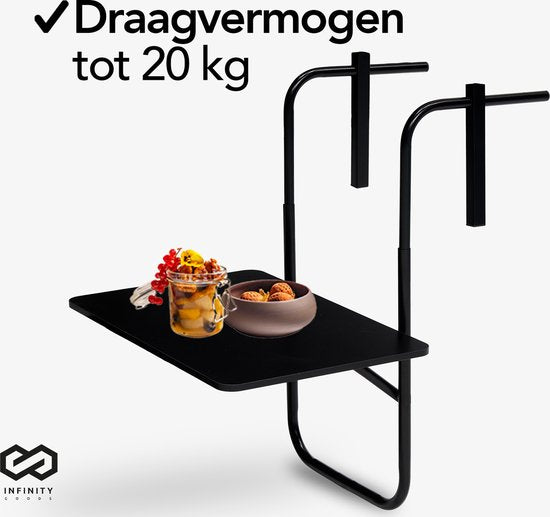 Infinity Goods Table de balcon - pliante - 40 x 60 CM - réglable - suspendue - noire