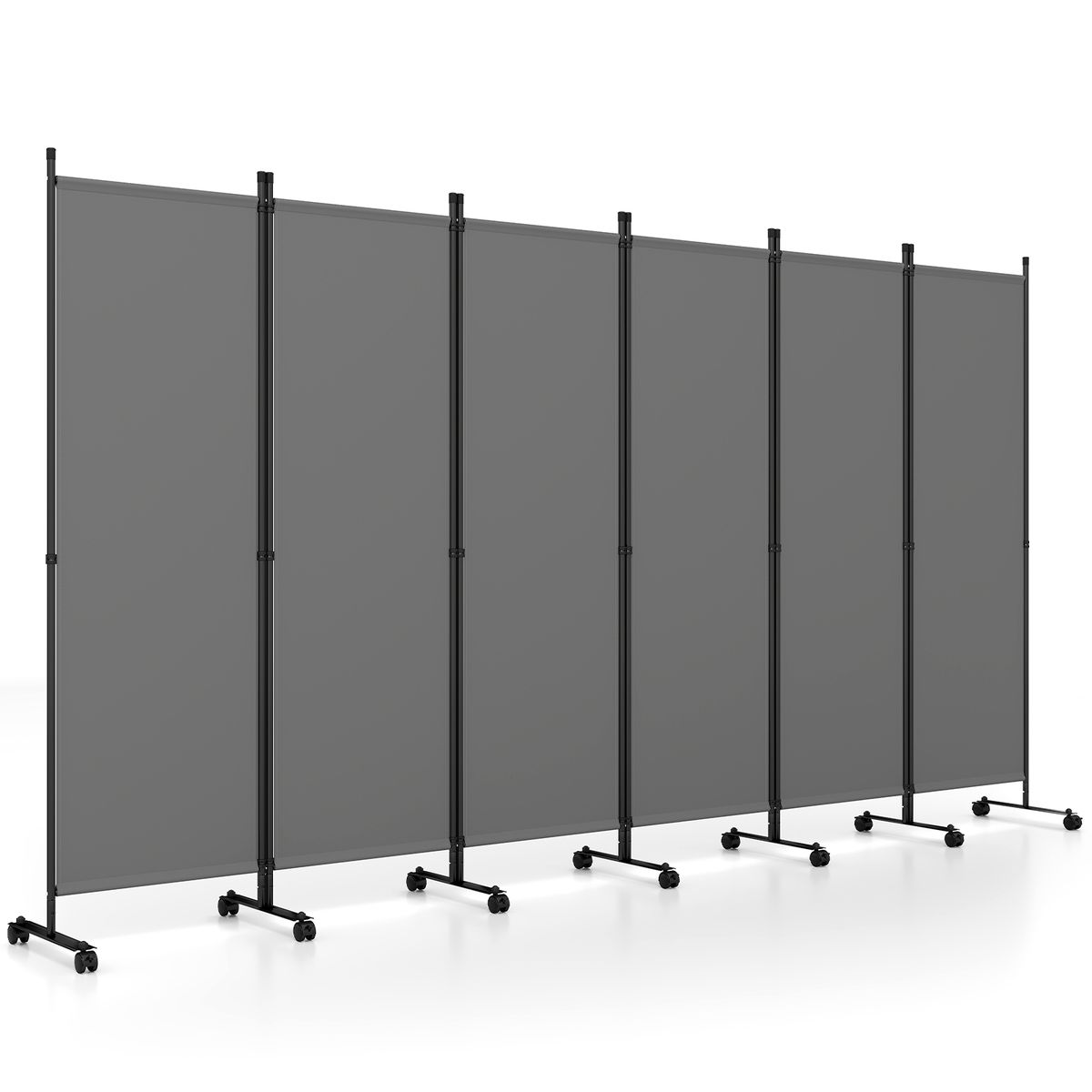 Paravent Coast sur roulettes - 6 panneaux - pliable et flexible - gris