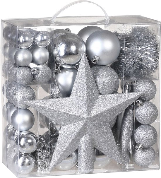 Boules de Noël Casaria 77 pièces - Argent - diamètre 5 cm