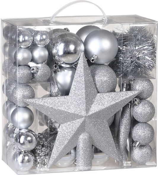Boules de Noël Casaria 77 pièces - Argent - diamètre 5 cm