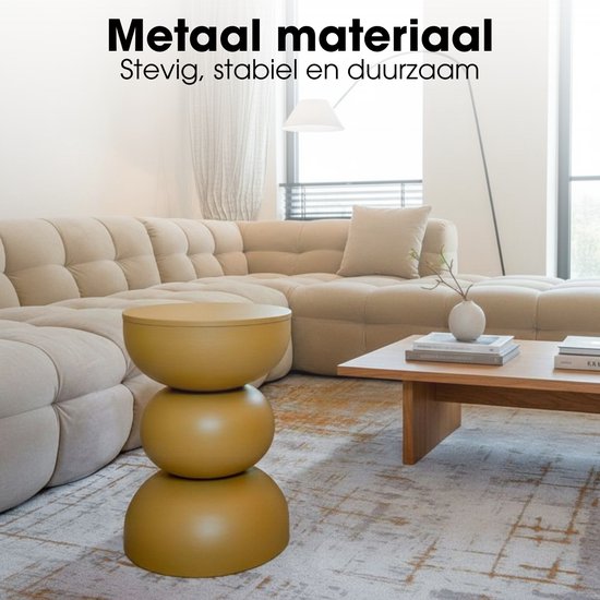 Mica Decorations Luna Table d'appoint - Table d'appoint ronde H46 x Ø32 cm - Petite table en fer pour chambre ou salon - Table de chevet ou table pour plantes - Jaune ocre
