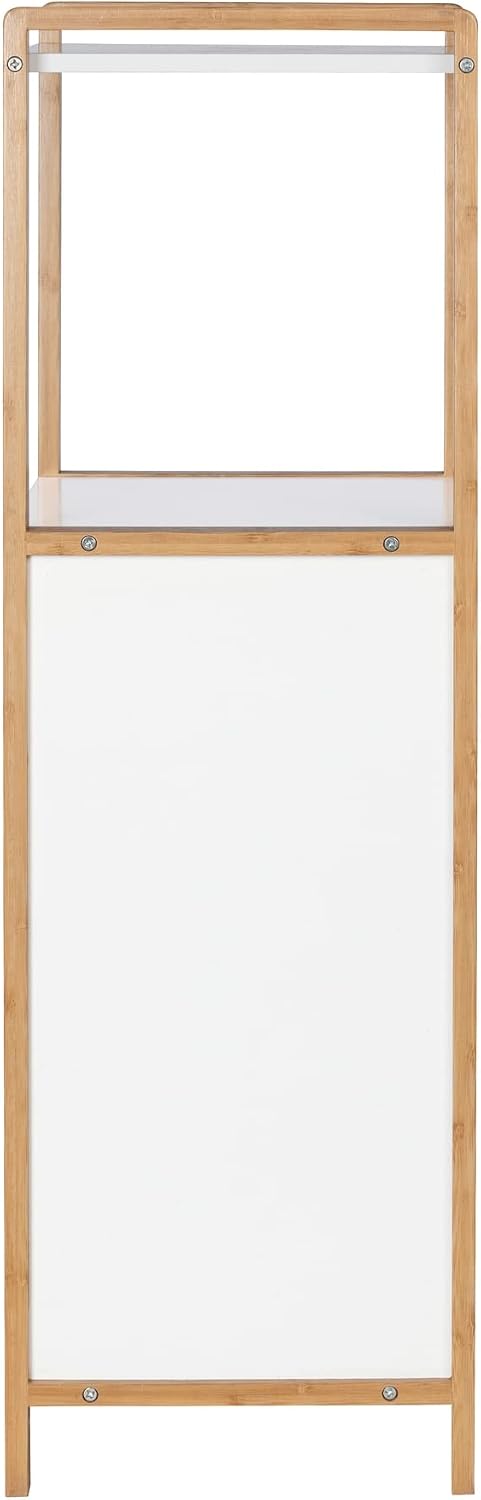 Panier à linge Wenko Finja avec étagère – Bambou/Blanc – 40 x 95 x 30 cm