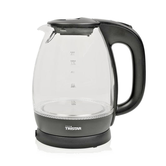 Bouilloire électrique Tristar WK-3405 en verre - 1,7 litre - 2 200 W - Plaque chauffante en acier inoxydable - Éclairage LED