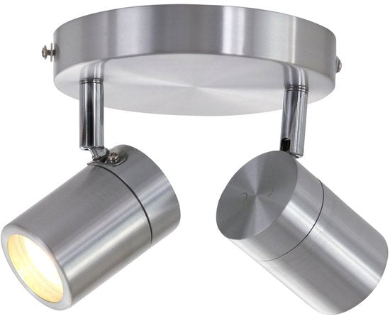 Spot à 2 faisceaux Upround 2487ST couleur acier - Orientable et inclinable - Design moderne - Ampoules incluses - Mexlite - Convient à un usage intérieur, IP44, profondeur max. 15 cm