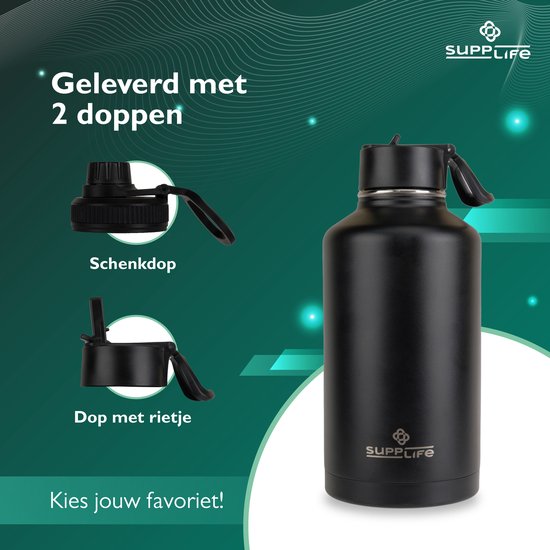 Bouteille isotherme Supplife Luxe en acier inoxydable, 2 litres - double paroi isolante - sans BPA et étanche