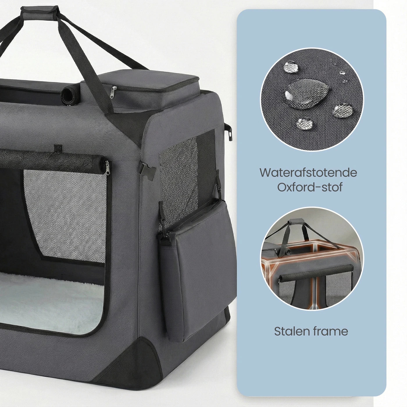 Cage pliable pour chien Ochama 91 x 63 x 63 cm - Tissu Oxford - Gris - Portable - Pour chiens de 23 à 32 kg