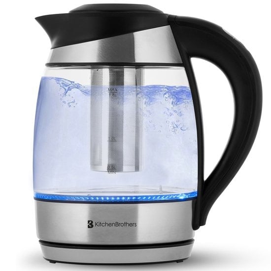 Bouilloire électrique KitchenBrothers - 1,8L - Fonction maintien au chaud - avec filtre à thé - 1,8L - acier inoxydable