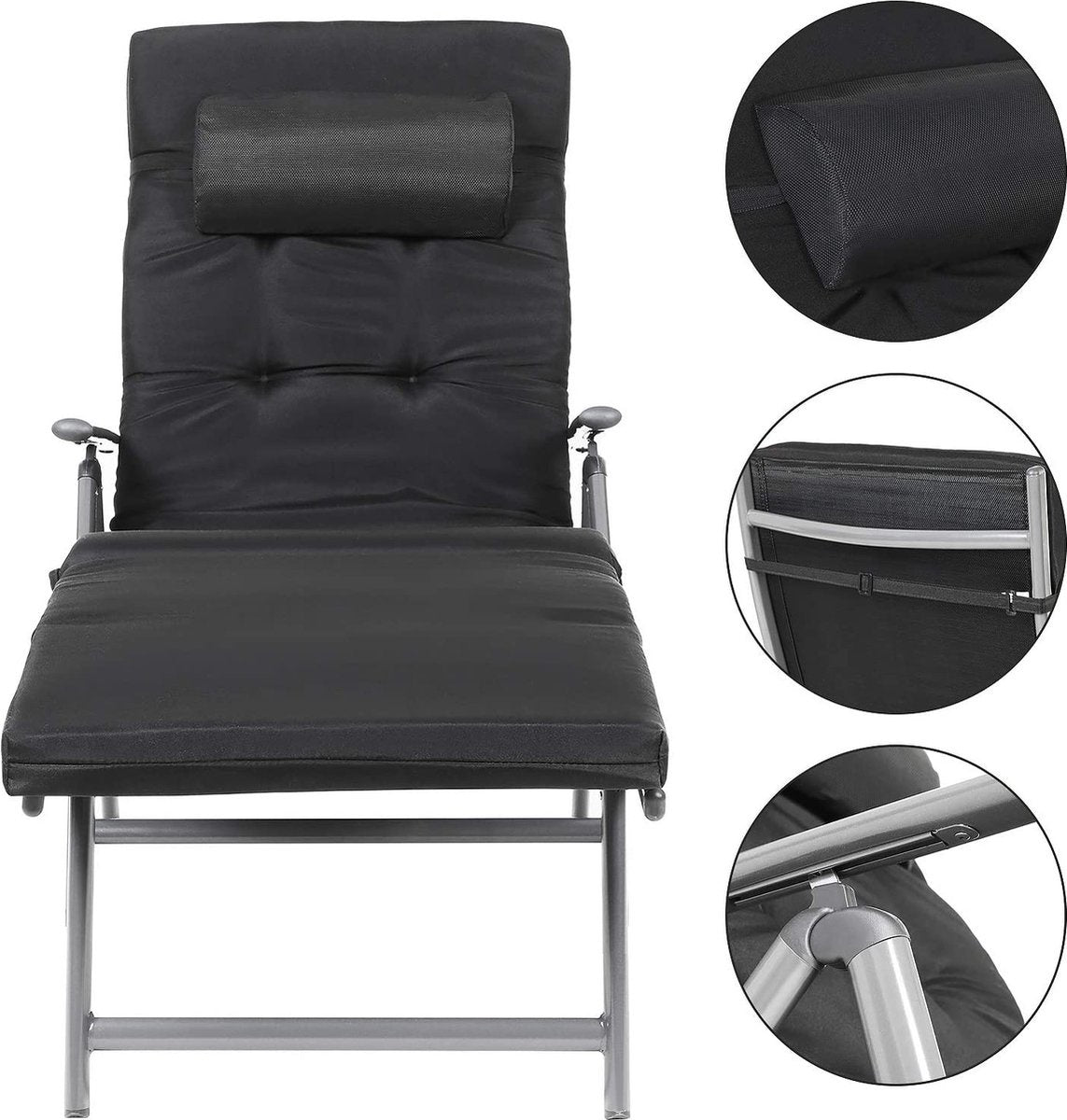 O'DADDY® Bain de soleil - Bain de soleil - Bain de soleil - Bain de soleil pliant adulte - Bain de soleil pliant - Bain de soleil - Bain de soleil pliant - Bain de soleil jardin - Bain de soleil coussin - Bain de soleil avec appui-tête - Noir