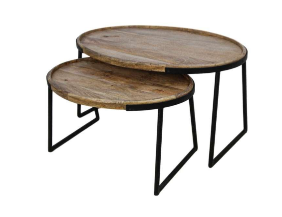 Wood Selections Table basse Paulson - Lot de 2 - Bois de manguier & Fer noir - 45x90x60 cm