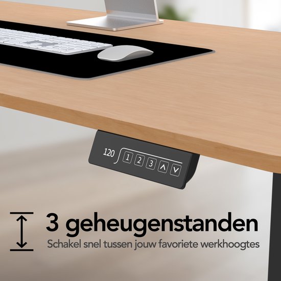 Bureau assis-debout Infinity Goods à réglage électrique - 140 x 60 cm - Fonction mémoire - Couleur bois
