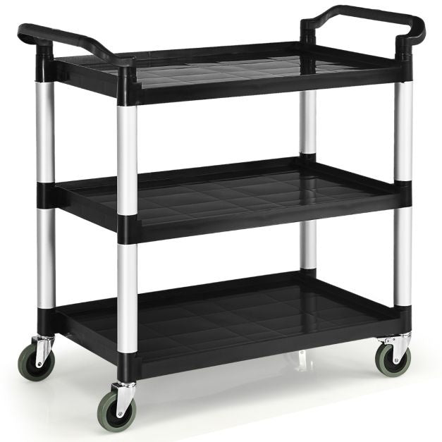 Coast 3-Stage Serving Trolley Multifunctional Trolley with Handles and 4 Wheels Kitchen Trolley Side Trolley Metal Trolley Black