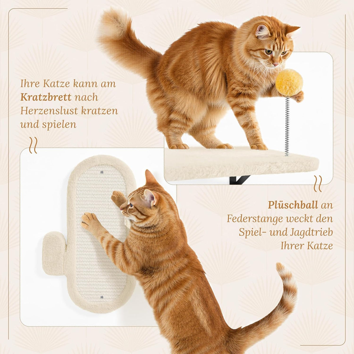Yaheetech Mur d'escalade pour chats - 4 pièces - avec grattoir et panier - Beige
