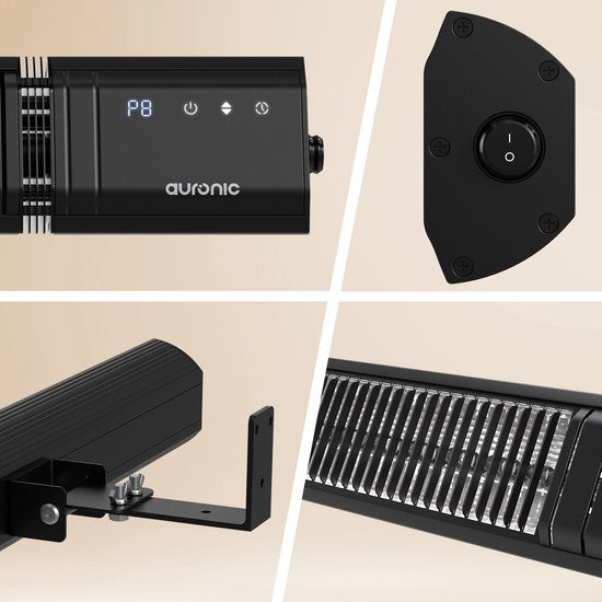 Auronic Terrace Heater - Chauffage infrarouge - Ecran tactile - 10m2 - Electrique - 2000W - Télécommande - 9 niveaux - Noir