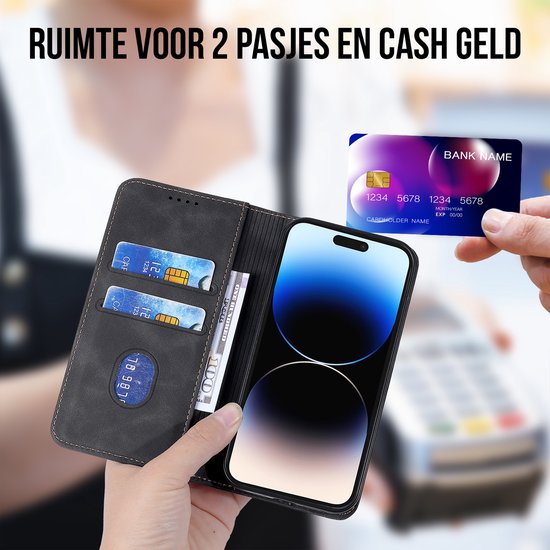 Podec Case with Card Holder Suitable for iPhone 12 Pro Max Black Phone Case - Anti-Shock Bookcase Cover with 1x Screen Protector - Wallet Case